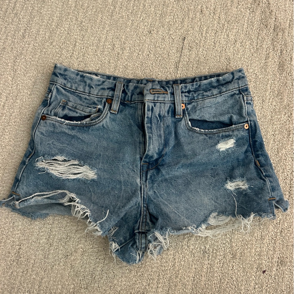 Blank NYC Blue Distressed Jean Shorts